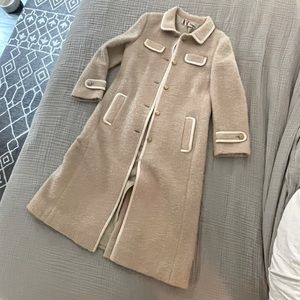 Vintage Neiman Marcus ivory blush boucle wool jacket pea coat - vtg Chanel look